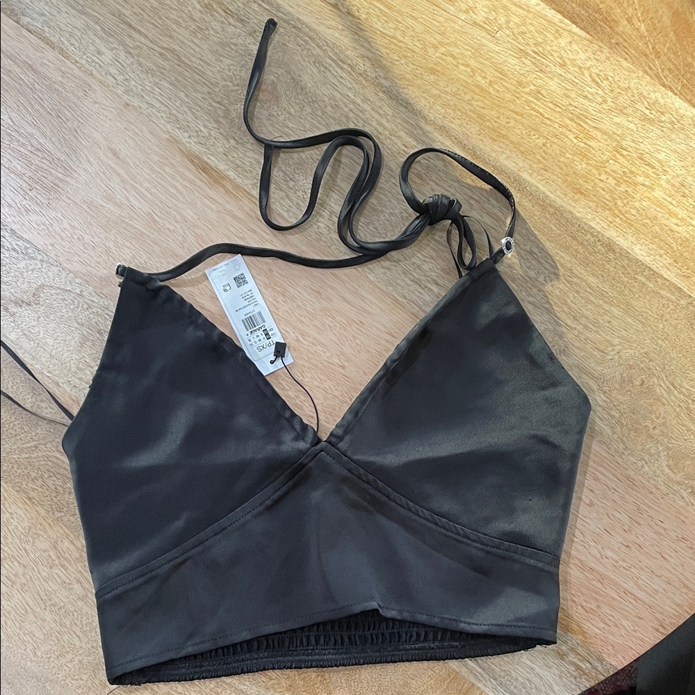 Garage Black Satin Crop Top